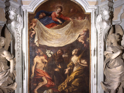 <B>S. MICHELE DI MONDOVI’. <I>La Vergine offre la Sindone a Santi</I>, di Domenico Guidobono. </B>