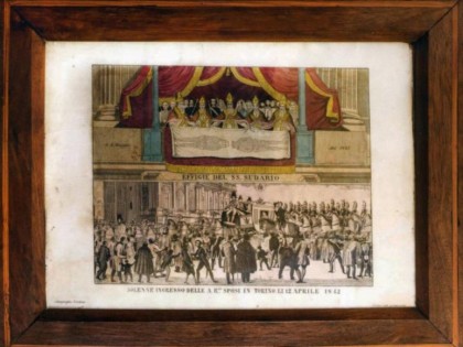 <B>TORINO, Effige del SS. Sudario, incisione su rame aquerellata, Calcografia Verdoni, 1842.</B>