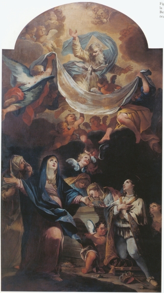 TORINO. Chiesa del SS. Sudario, dipinto di M. A. Milocco raffigurante la Sindone.